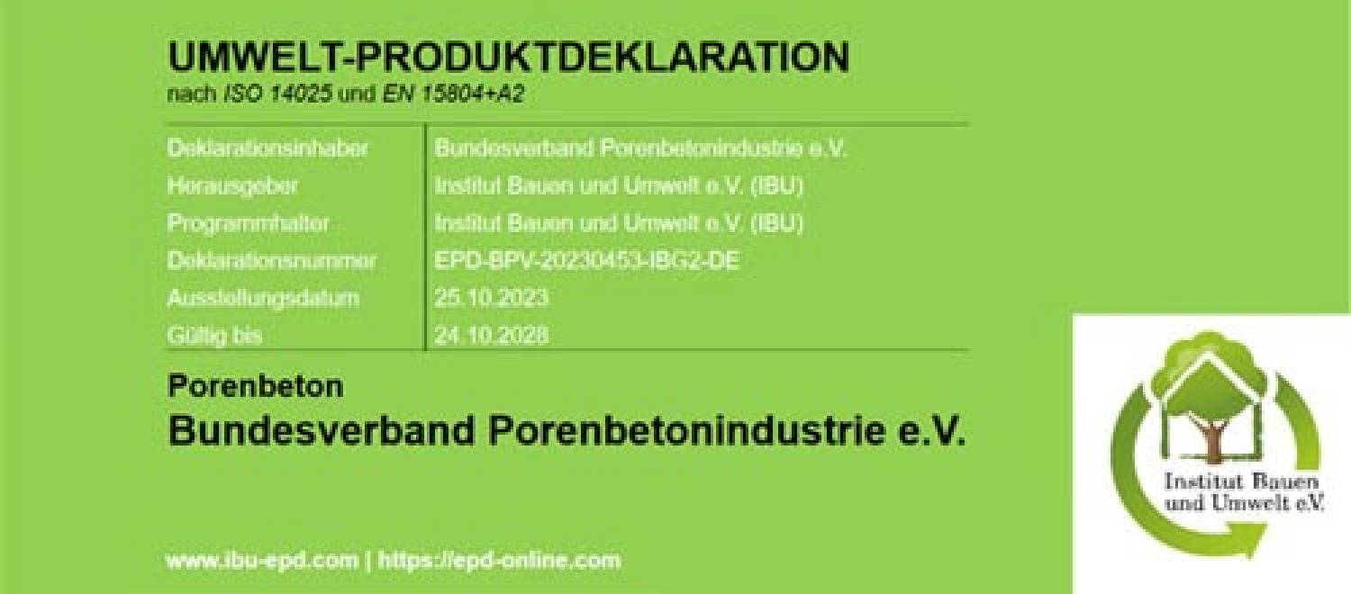 Umwelt-Produktdeklaration (EPD) für Porenbeton